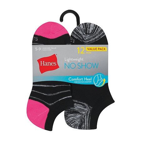 Hanes Lightweight Womens Multi-Pack 12 Pair No Show Socks, 9-11, Black