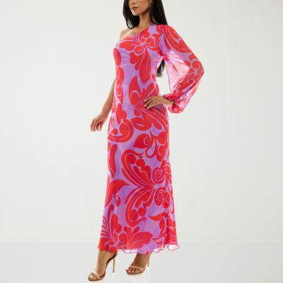 Premier Amour Long One Shoulder Sleeve Floral Maxi Dress