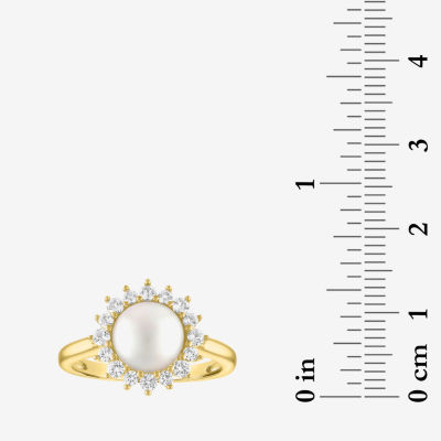 Womens 8MM White Cultured Freshwater Pearl 14K Gold Over Silver Halo Cocktail Ring