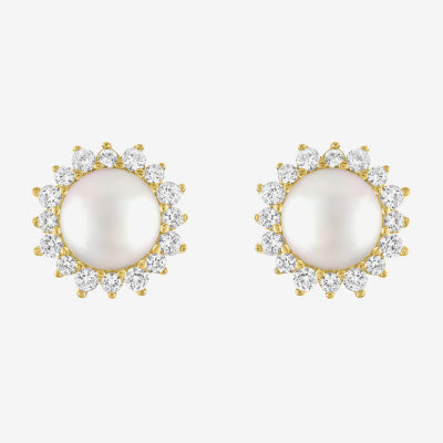 White Cultured Freshwater Pearl 14K Gold Over Silver 9.5mm Stud Earrings