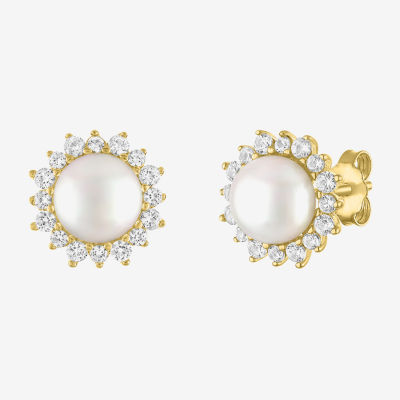 White Cultured Freshwater Pearl 14K Gold Over Silver 9.5mm Stud Earrings