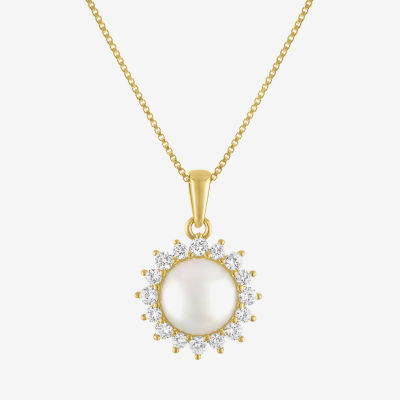 Womens White Cultured Freshwater Pearl 14K Gold Over Silver Pendant Necklace