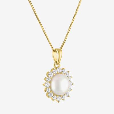 Womens White Cultured Freshwater Pearl 14K Gold Over Silver Pendant Necklace