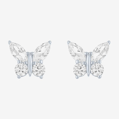 Lab Created White Sapphire Sterling Silver 10mm Butterfly Stud Earrings