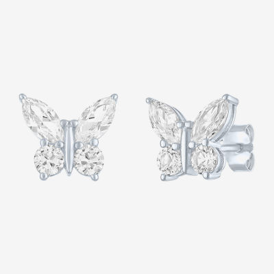 Lab Created White Sapphire Sterling Silver 10mm Butterfly Stud Earrings