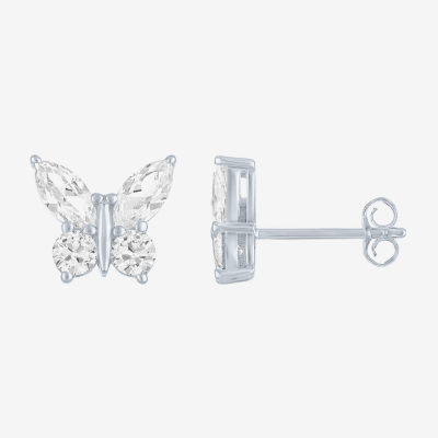 Lab Created White Sapphire Sterling Silver 10mm Butterfly Stud Earrings