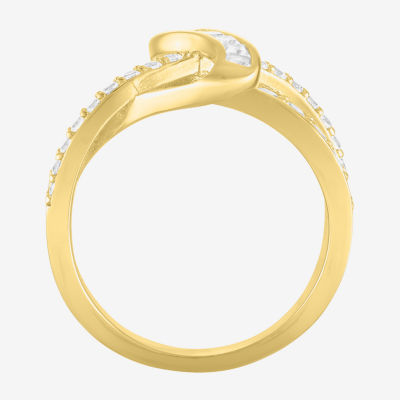 Lab Created White Sapphire 14K Gold Over Silver Crossover Side Stone Band