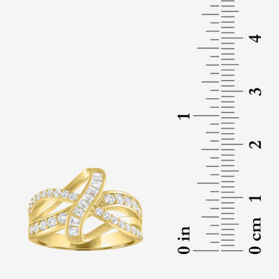 Lab Created White Sapphire 14K Gold Over Silver Crossover Side Stone Band