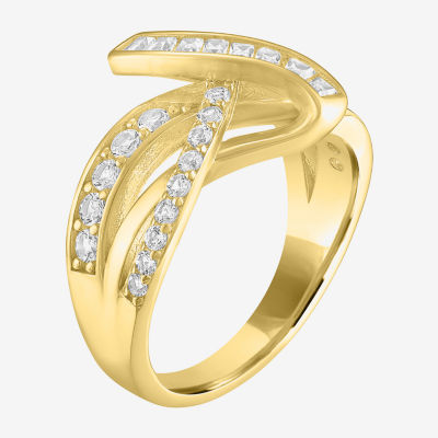 Lab Created White Sapphire 14K Gold Over Silver Crossover Side Stone Band