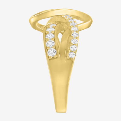 Lab Created White Sapphire 14K Gold Over Silver Crossover Side Stone Band