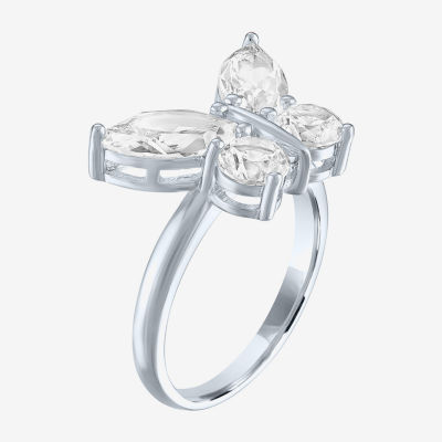 Womens Lab Created White Sapphire Sterling Silver Butterfly Cocktail Ring