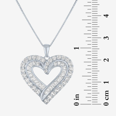 Womens Lab Created White Sapphire Sterling Silver Heart 18 Inch Pendant Necklace