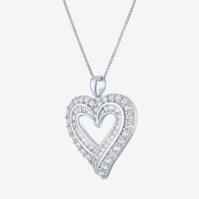 Womens Lab Created White Sapphire Sterling Silver Heart 18 Inch Pendant Necklace