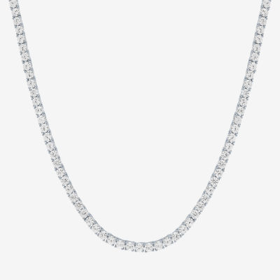 Womens White Sapphire Sterling Silver 18 Inch Tennis Necklace