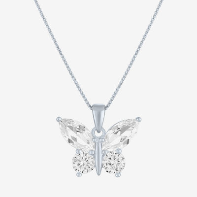 Womens Lab Created White Sapphire Sterling Silver Butterfly Pendant Necklace