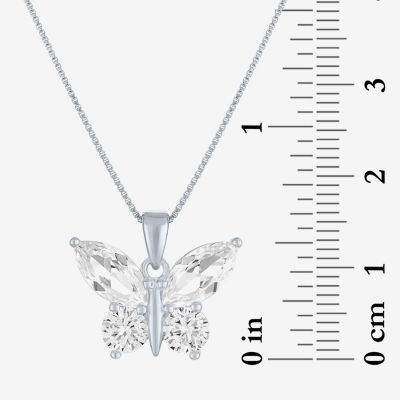 Womens Lab Created White Sapphire Sterling Silver Butterfly Pendant Necklace