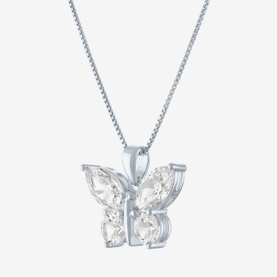 Womens Lab Created Sapphire Sterling Silver Butterfly Pendant Necklace