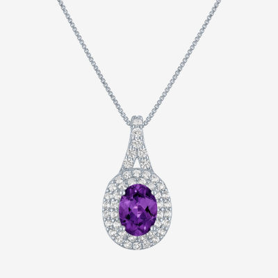 Gemstone & Lab-Created White Sapphire Sterling Silver Halo Pendant Necklace