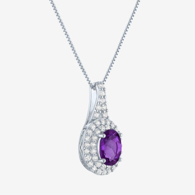 Gemstone & Lab-Created White Sapphire Sterling Silver Halo Pendant Necklace