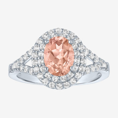 Gemstone and Lab-Created White Sapphire Sterling Silver Oval Double Halo Cocktail Ring