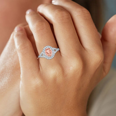 Gemstone and Lab-Created White Sapphire Sterling Silver Oval Double Halo Cocktail Ring