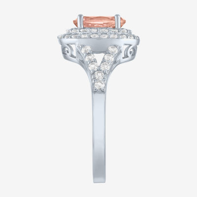 Gemstone and Lab-Created White Sapphire Sterling Silver Oval Double Halo Cocktail Ring