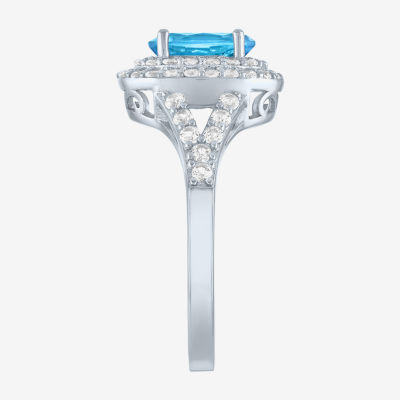 Gemstone and Lab-Created White Sapphire Sterling Silver Oval Double Halo Cocktail Ring