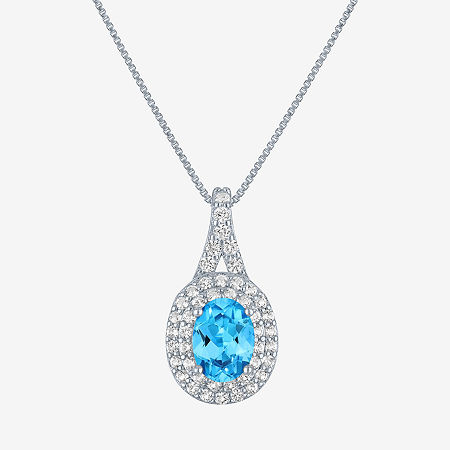 Gemstone & Lab-Created White Sapphire Sterling Silver Halo Pendant Necklace, One Size, Blue Topaz