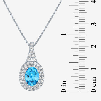 Gemstone & Lab-Created White Sapphire Sterling Silver Halo Pendant Necklace