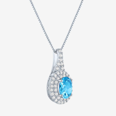 Gemstone & Lab-Created White Sapphire Sterling Silver Halo Pendant Necklace