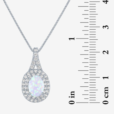 Gemstone & Lab-Created White Sapphire Sterling Silver Halo Pendant Necklace