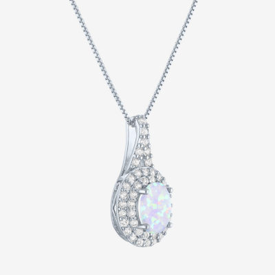 Gemstone & Lab-Created White Sapphire Sterling Silver Halo Pendant Necklace