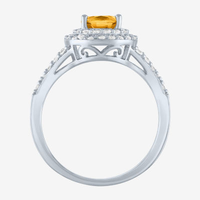 Gemstone and Lab-Created White Sapphire Sterling Silver Oval Double Halo Cocktail Ring