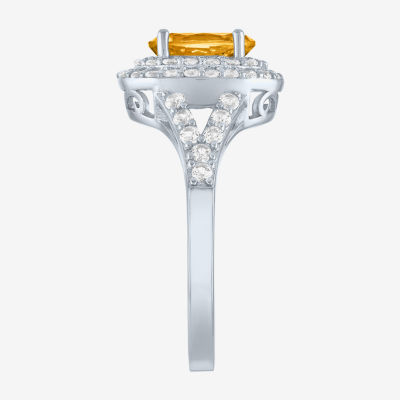 Gemstone and Lab-Created White Sapphire Sterling Silver Oval Double Halo Cocktail Ring