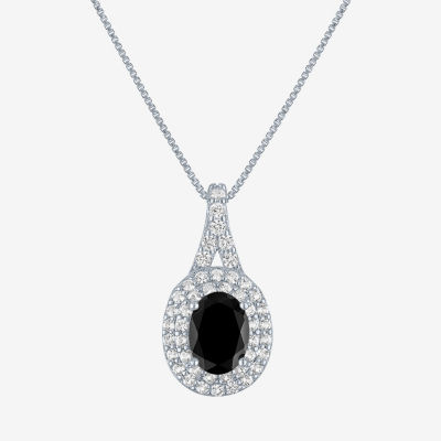 Gemstone & Lab-Created White Sapphire Sterling Silver Halo Pendant Necklace