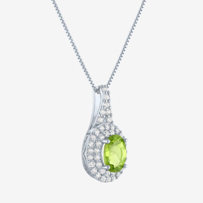 Gemstone & Lab-Created White Sapphire Sterling Silver Halo Pendant Necklace