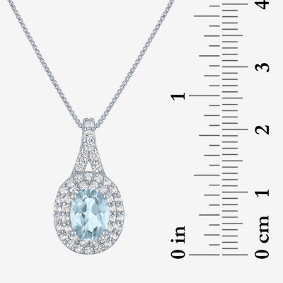 Gemstone & Lab-Created White Sapphire Sterling Silver Halo Pendant Necklace