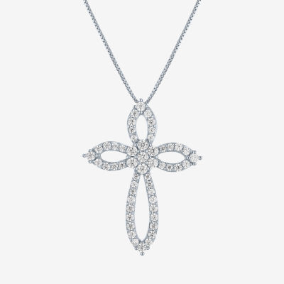 Diamond Blossom (G-H / I1-I2) Womens 1/2 CT. T.W. Lab Grown White Diamond 10K White Gold Cross Pendant Necklace