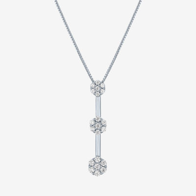 Diamond Blossom 3-Stone (G-H / Si2-I1) Womens 1/5 CT. Lab Grown White Diamond 10K White Gold 16 Inch Pendant Necklace