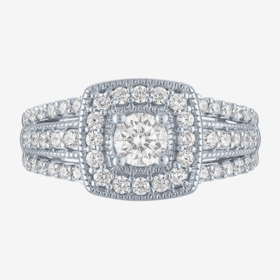 (G-H/ Si2-I1) Womens 1 CT. T.W. Lab Grown White Diamond 10K Gold Cushion Side Stone Cocktail Ring