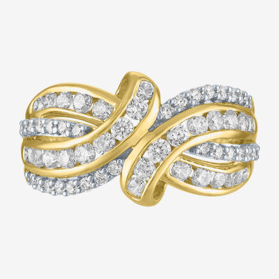 (G-H / I1-I2) Womens 1 CT. T.W. Lab Grown White Diamond 10K Gold Bypass  Cocktail Ring