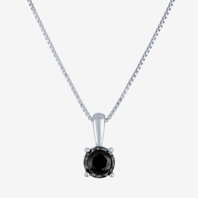 Womens 1/4 CT. T.W. Natural Black Diamond Sterling Silver Circle Pendant Necklace