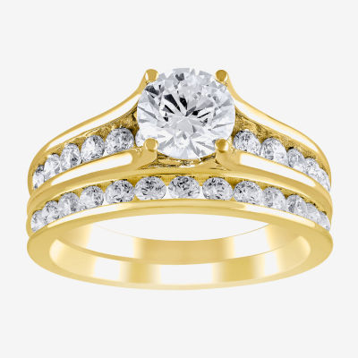 (G / Si2) Womens 2 CT. T.W. Lab Grown White Diamond 10K Gold Round Side Stone Bridal Set