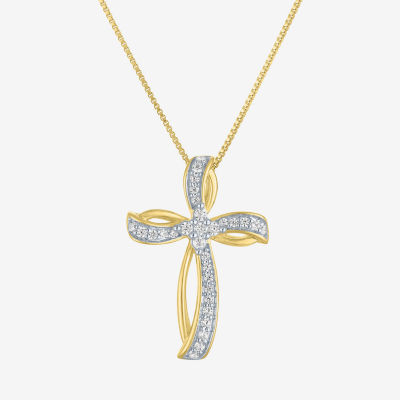 Diamond Blossom (G-H / I1-I2) Womens 1/4 CT. T.W. Lab Grown Yellow Diamond 14K Gold Over Silver Sterling Silver Cross Pendant Necklace