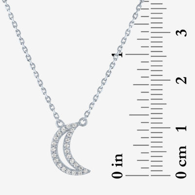 (G-H / I1-I2) Womens 1/10 CT. T.W. Lab Grown White Diamond Sterling Silver Moon Pendant Necklace