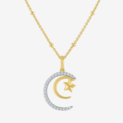 (G-H / I1-I2) Womens 1/10 CT. T.W. Lab Grown White Diamond 14K Gold Over Silver Sterling Silver Moon Star Pendant Necklace