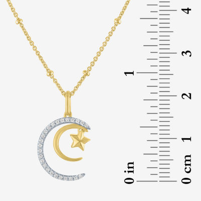 (G-H / I1-I2) Womens 1/10 CT. T.W. Lab Grown White Diamond 14K Gold Over Silver Sterling Silver Moon Star 18 Inch Pendant Necklace