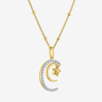 (G-H / I1-I2) Womens 1/10 CT. T.W. Lab Grown White Diamond 14K Gold Over Silver Sterling Silver Moon Star 18 Inch Pendant Necklace