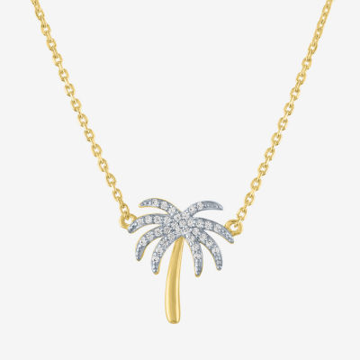 Palm Tree" (G-H / I1-I2)" Womens 1/10 CT. T.W. Lab Grown White Diamond 14K Gold Over Silver Sterling Silver Pendant Necklace