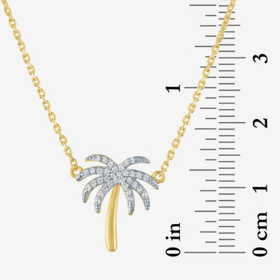 Palm Tree" (G-H / I1-I2)" Womens 1/10 CT. T.W. Lab Grown White Diamond 14K Gold Over Silver Sterling Silver Pendant Necklace